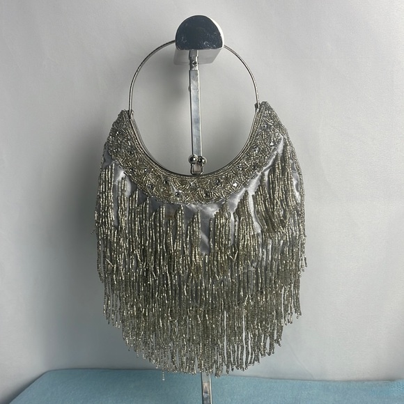 Silver Fringe With Circle Handle Bag - Picture 1 of 9
